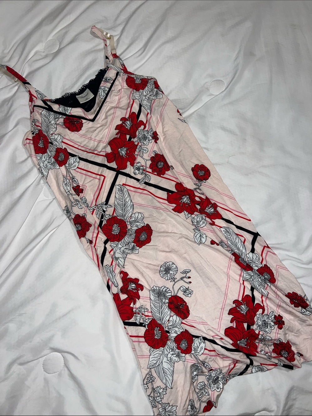 Soma Pink Slip Nightdress with Red Floral Print